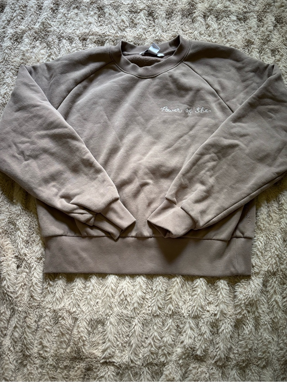 Athleta Taupe Crewneck Sweatshirt with Script Detail